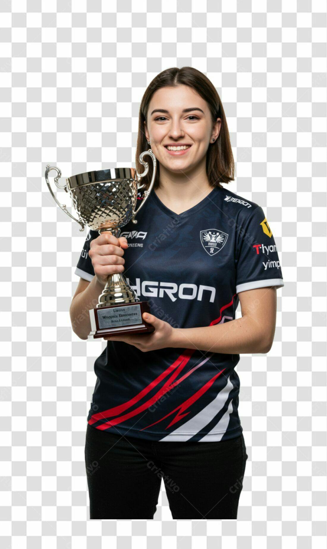Imagem PNG com fundo transparente de mulher segurando troféu