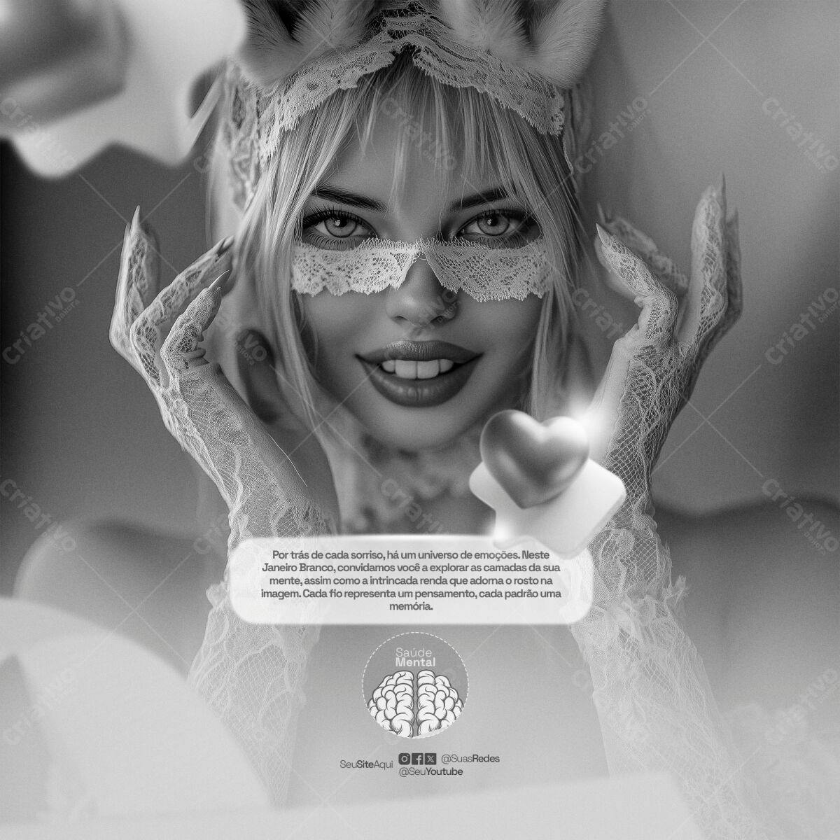 PSD Arte para Campanha Janeiro Branco Saúde Mental Editável