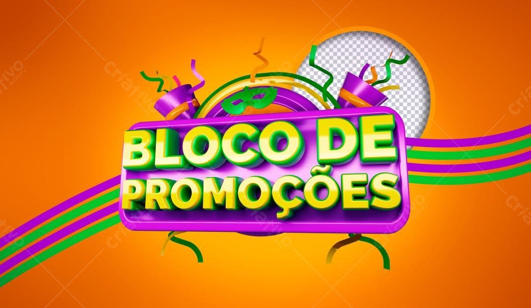 Selo 3D promocional colorido estilo carnaval