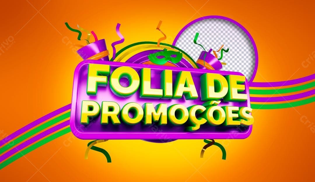 Selo 3D promocional roxo e amarelo brilhante