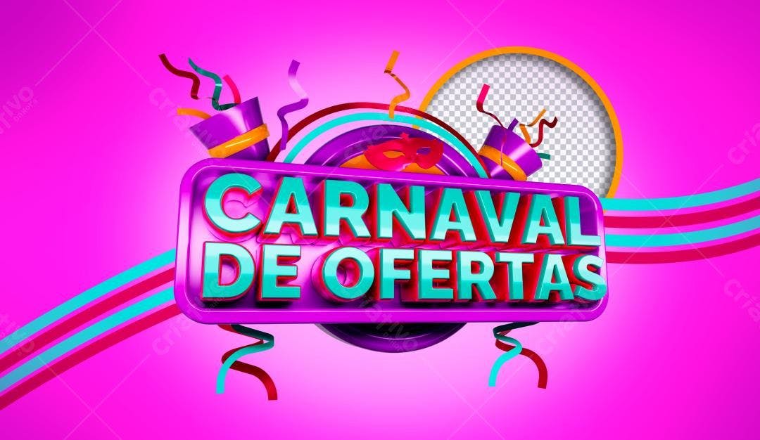 Selo 3D promocional Carnaval Rosa e Azul