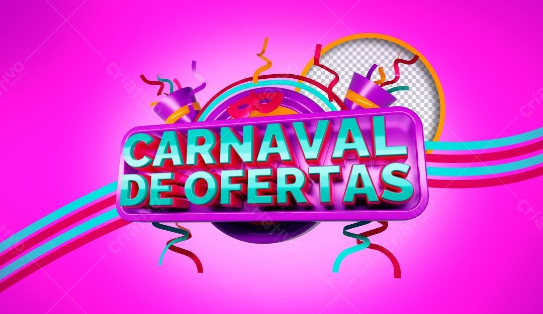Selo 3D promocional Carnaval Rosa e Ciano