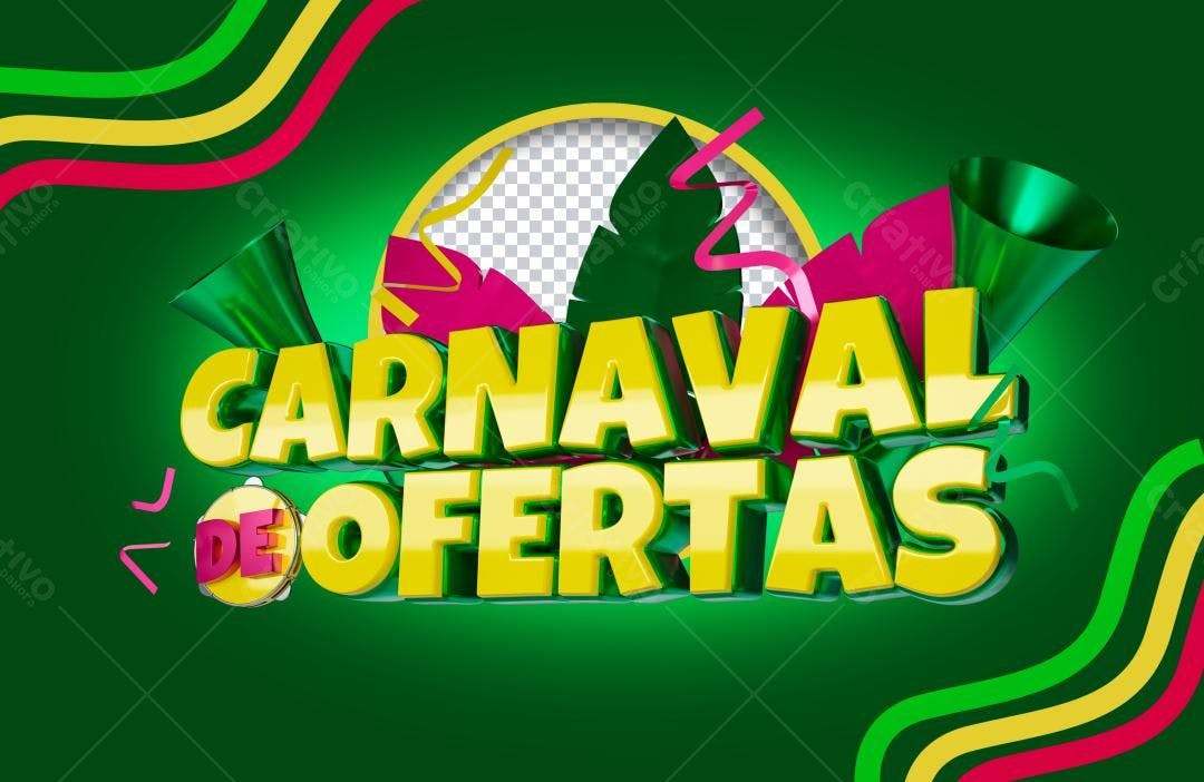 Selo 3D promocional Carnaval amarelo e verde