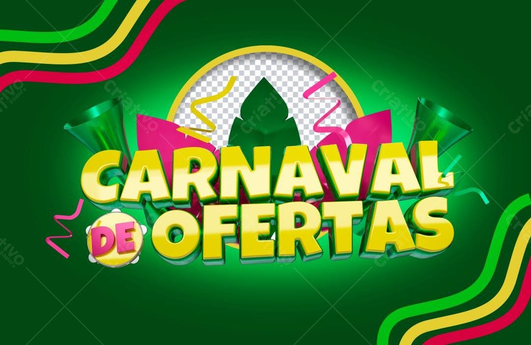 Selo 3D promocional Carnaval amarelo e verde