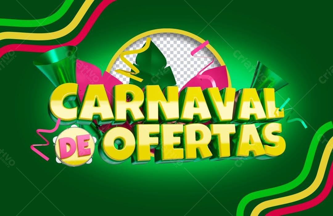 Selo 3D promocional Carnaval amarelo e verde