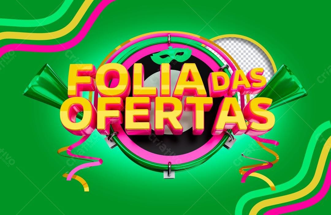 Selo 3D promocional carnaval amarelo e rosa
