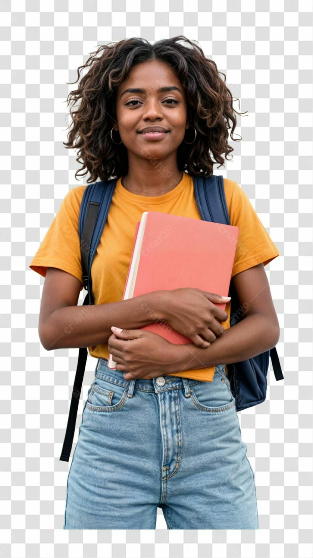 Estudante Universitaria Vestindo Uma Camisa Amarela E Segurando Um Caderno Elemento Png