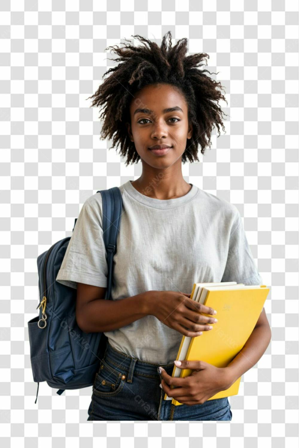 Estudante Com Muchila Nas Costas E Segurando Um Caderno Amarelo Elemento Png