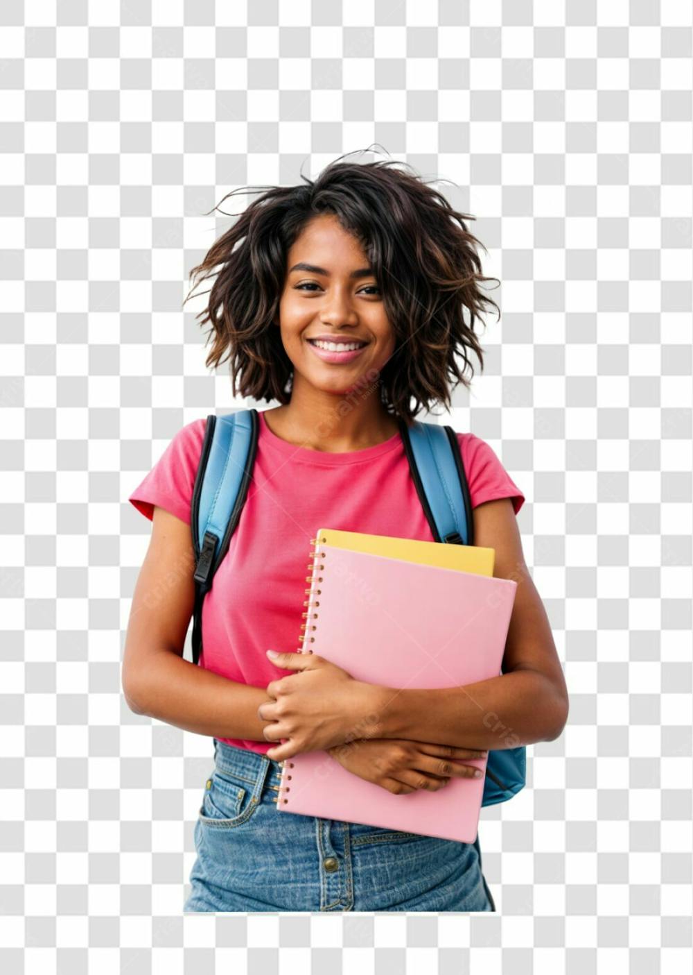 Estudante Universitaria Com Camiseta Rosa E Segurando Um Caderno Elemento Png