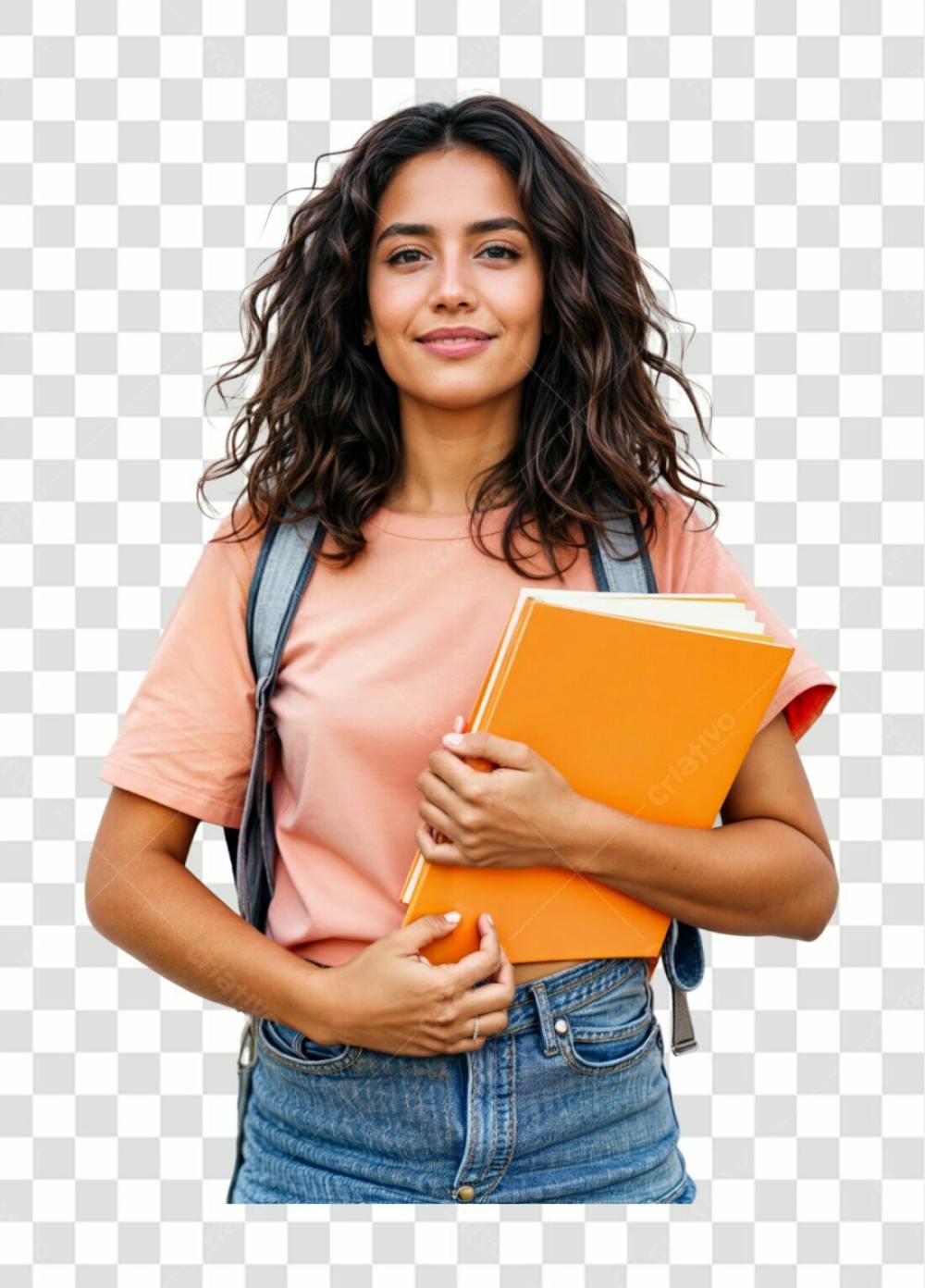 Estudante Universitaria E Segurando Um Caderno Amarelo Elemento Png