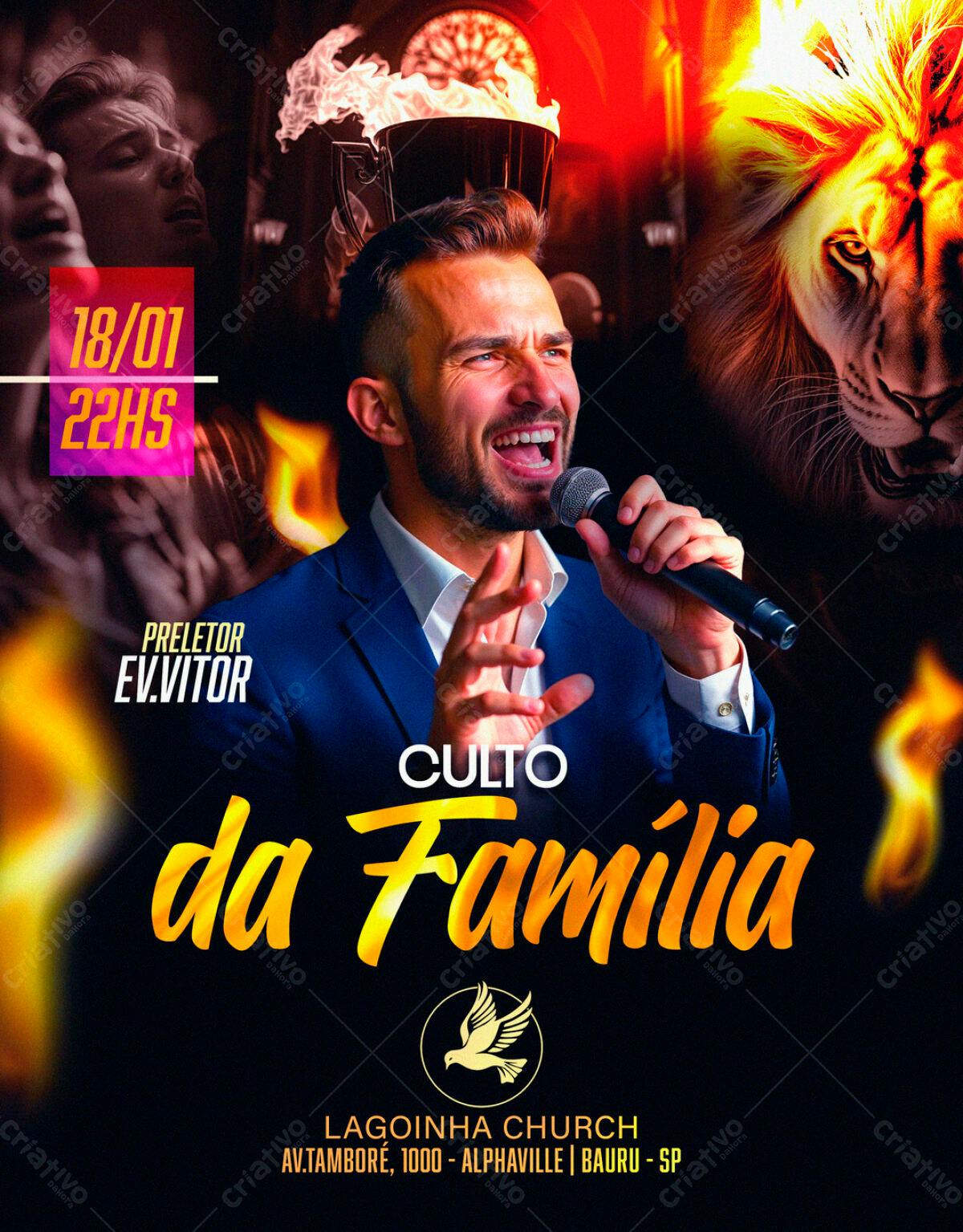Flyer para Culto da Família PSD Editável