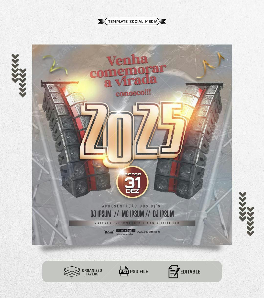 Flyer para Réveillon 2025 PSD Editável