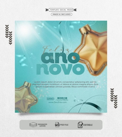 Postagem Social Media Ano Novo PSD Editável