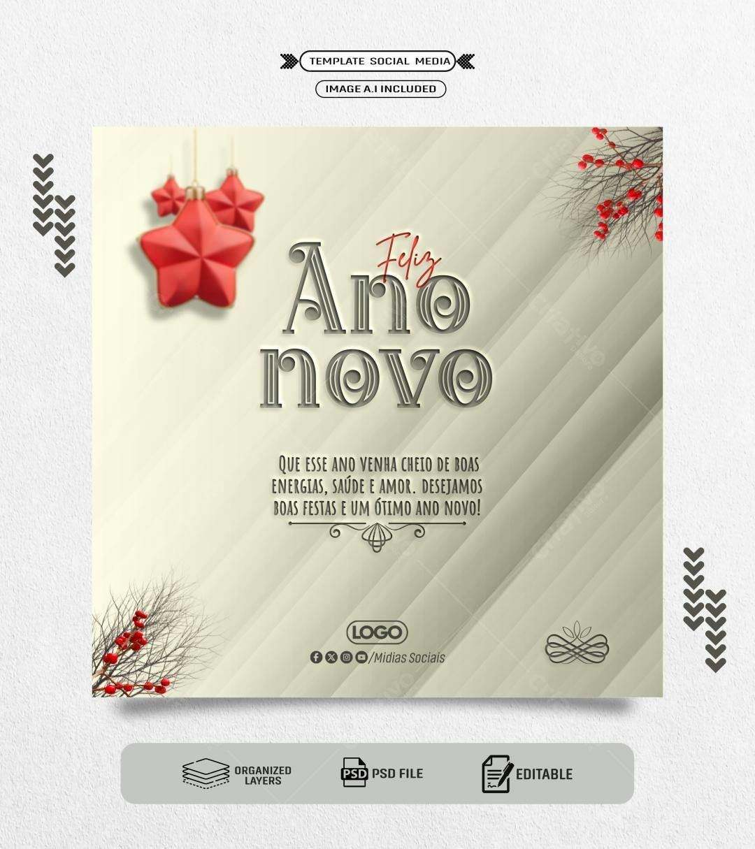 Postagem Social Media Ano Novo PSD Editável