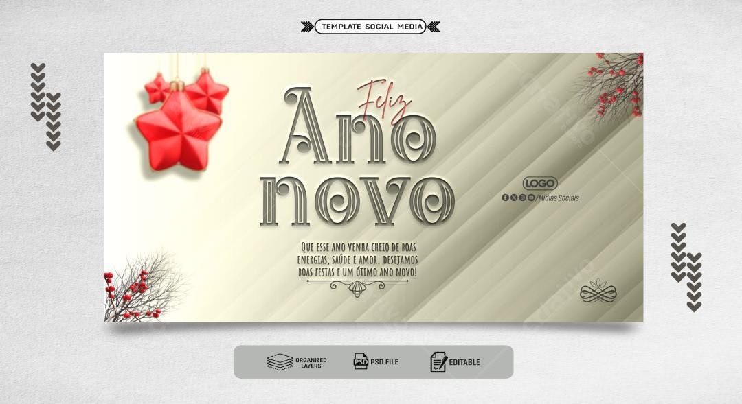 Banner Feliz Ano Novo PSD Editável
