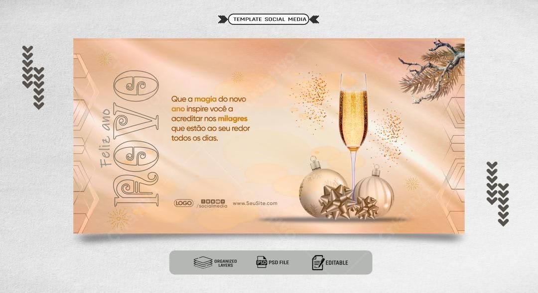 Banner Feliz Ano Novo PSD Editável