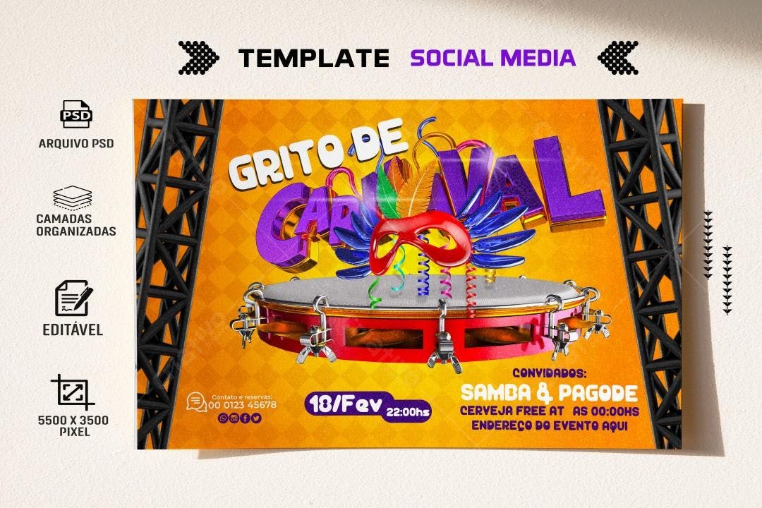 Flyer para Grito de Carnaval PSD Editável