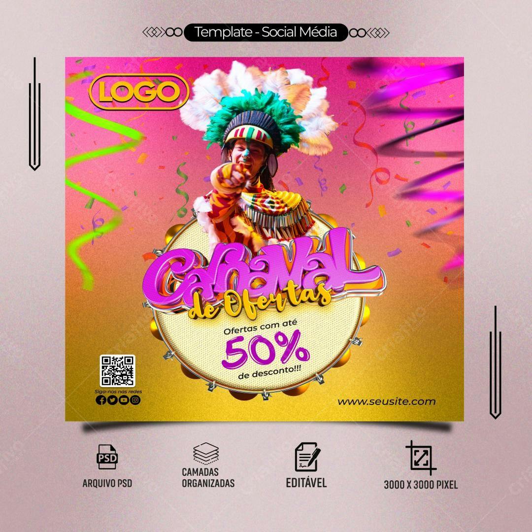 Flyer Carnaval de Ofertas PSD Editável