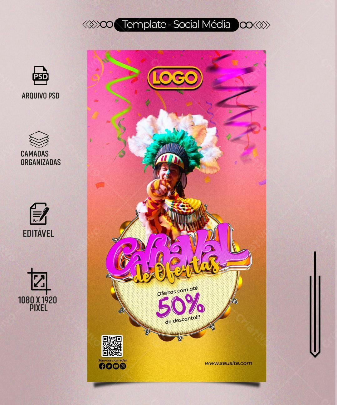 Flyer Carnaval de Ofertas PSD Editável