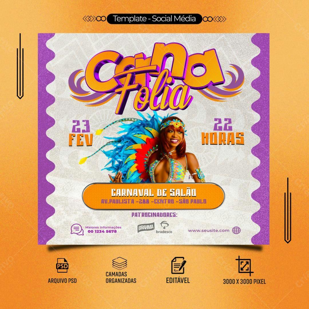 Flyer Carnaval de Salão PSD Editável