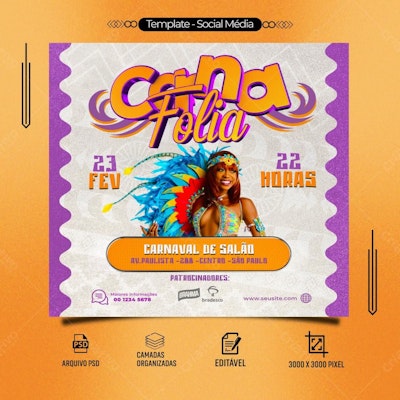 Flyer Carnaval de Salão PSD Editável
