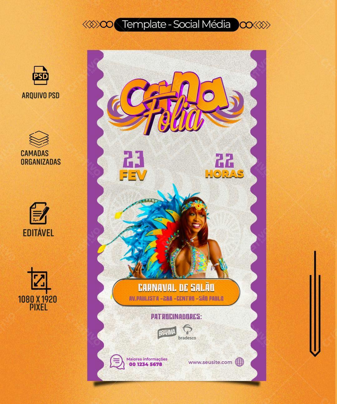 Flyer Carnaval de Salão PSD Editável