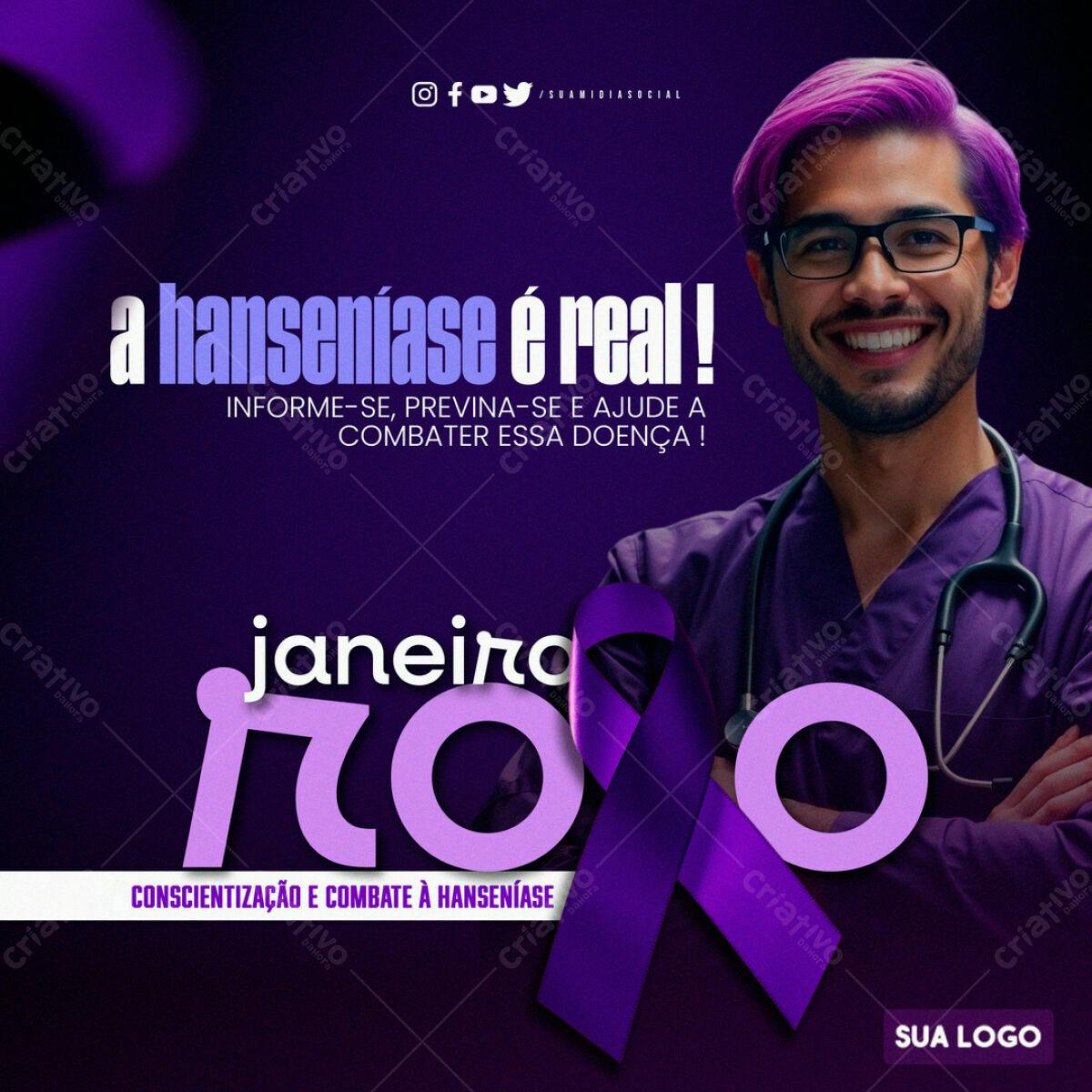 Post para Janeiro Roxo PSD Editável