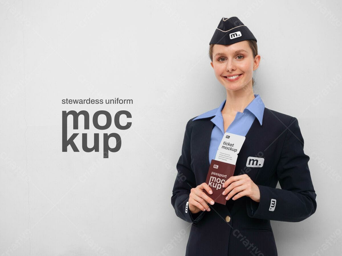 Mockup de Passagem e Passaporte para Comissária PSD Editável