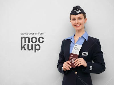 Comissária De Bordo Posando De Uniforme Mockup