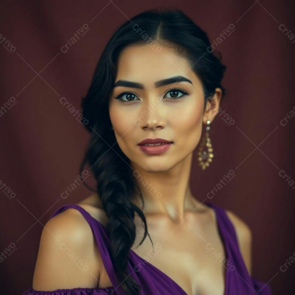 High Resolution Stock Photo Medico Vestido De Roxo In Sharp Focus, Wearing A Purple Dress, Soft Cinematic Haze Effect, Earth Tones, Browns, Beiges, Muted Colors, Bokeh, Hazy Background, Commercial Quality