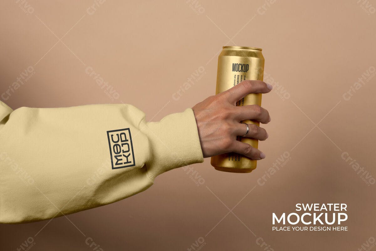 Mockup de Lata e Moletom Bege PSD Editável