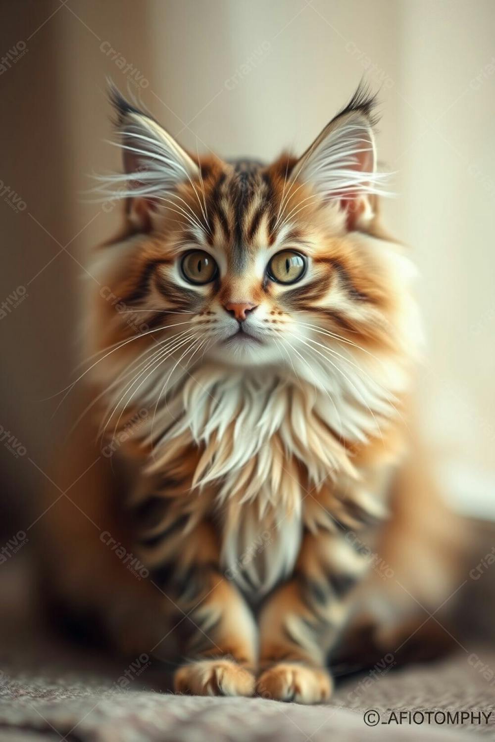 A Fullhd Photorealistic Image Of A Cute And Fluffy Pet Cat, Graceful And Elegant With Refined Features. The Image Uses Long Exposure Photography, Showcasing Soft Cinematic Haze In Natural Earth Tones Of Browns A