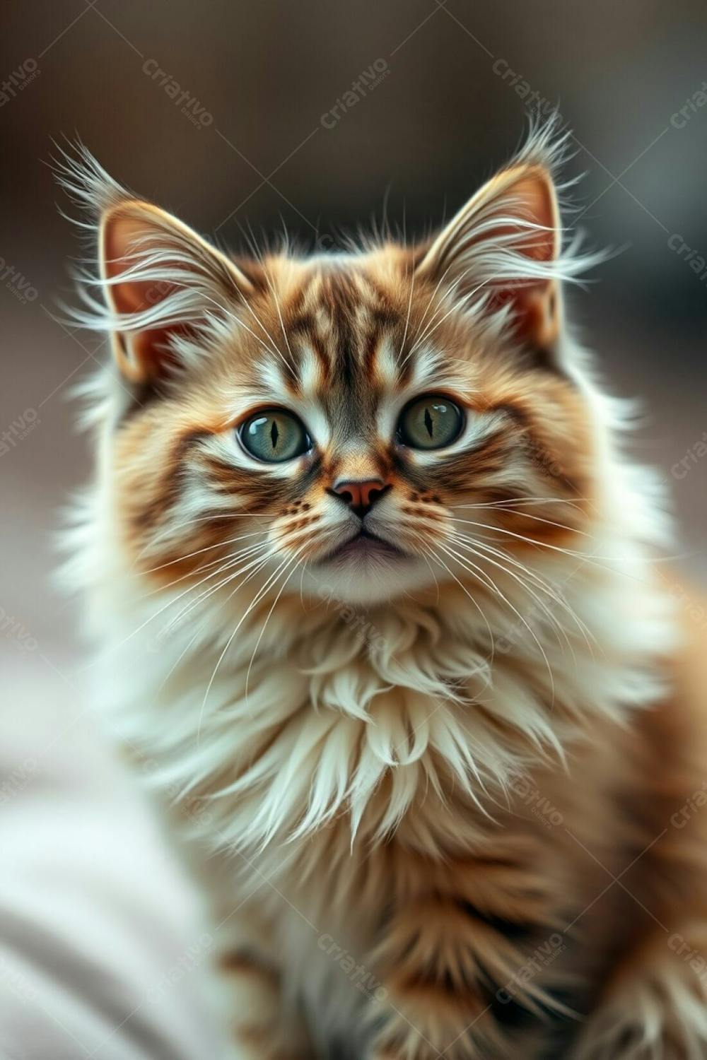 A Fullhd Photorealistic Image Of A Cute And Fluffy Pet Cat, Graceful And Elegant With Refined Features. The Image Uses Long Exposure Photography, Showcasing Soft Cinematic Haze In Natural Earth Tones Of Browns A