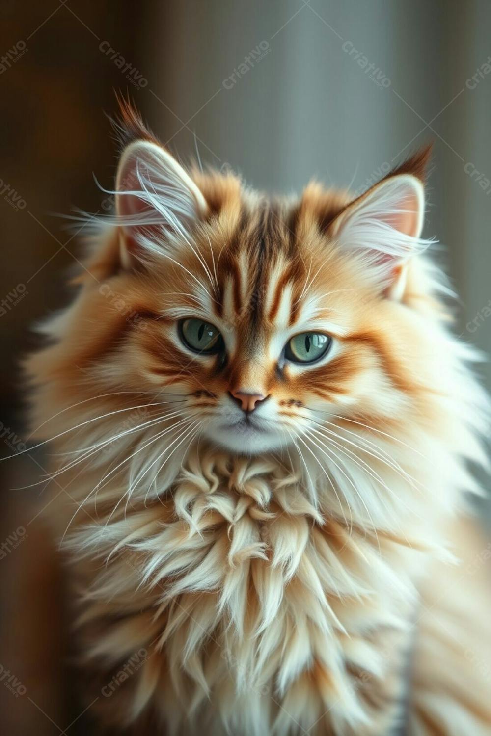 A Fullhd Photorealistic Image Of A Cute And Fluffy Pet Cat, Graceful And Elegant With Refined Features. The Image Uses Long Exposure Photography, Showcasing Soft Cinematic Haze In Natural Earth Tones Of Browns A