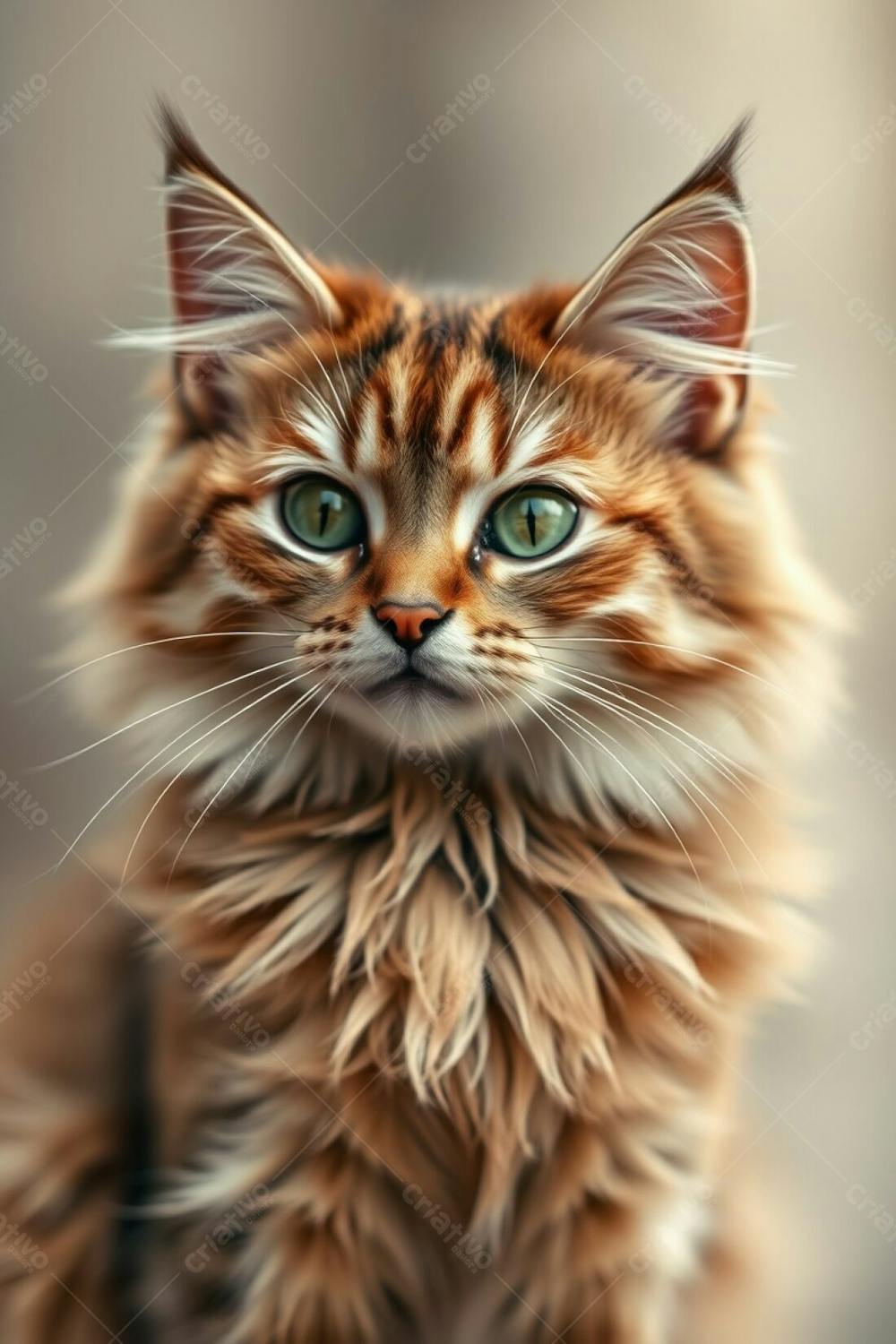 A Fullhd Photorealistic Image Of A Cute And Fluffy Pet Cat, Graceful And Elegant With Refined Features. Soft Cinematic Haze, Natural Earth Tones Of Browns And Beiges, Muted Colors, Soft Focus, Hazy Background, Lo