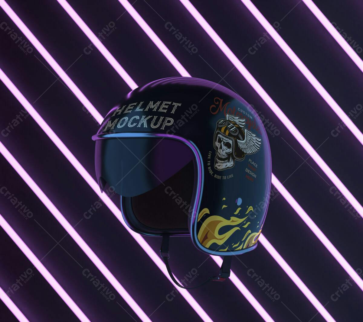 Mockup de Capacete Moto Vintage PSD Editável