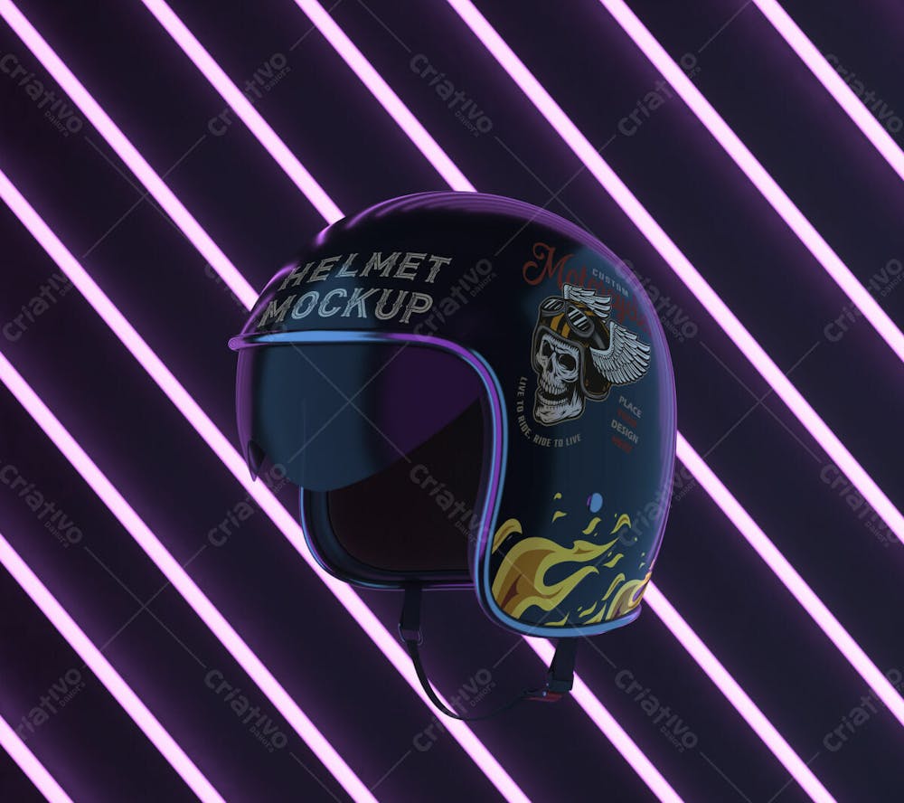 Design De Maquete De Capacete De Motocicleta Com Luzes De Néon Mockup