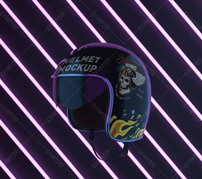 Design De Maquete De Capacete De Motocicleta Com Luzes De Néon Mockup