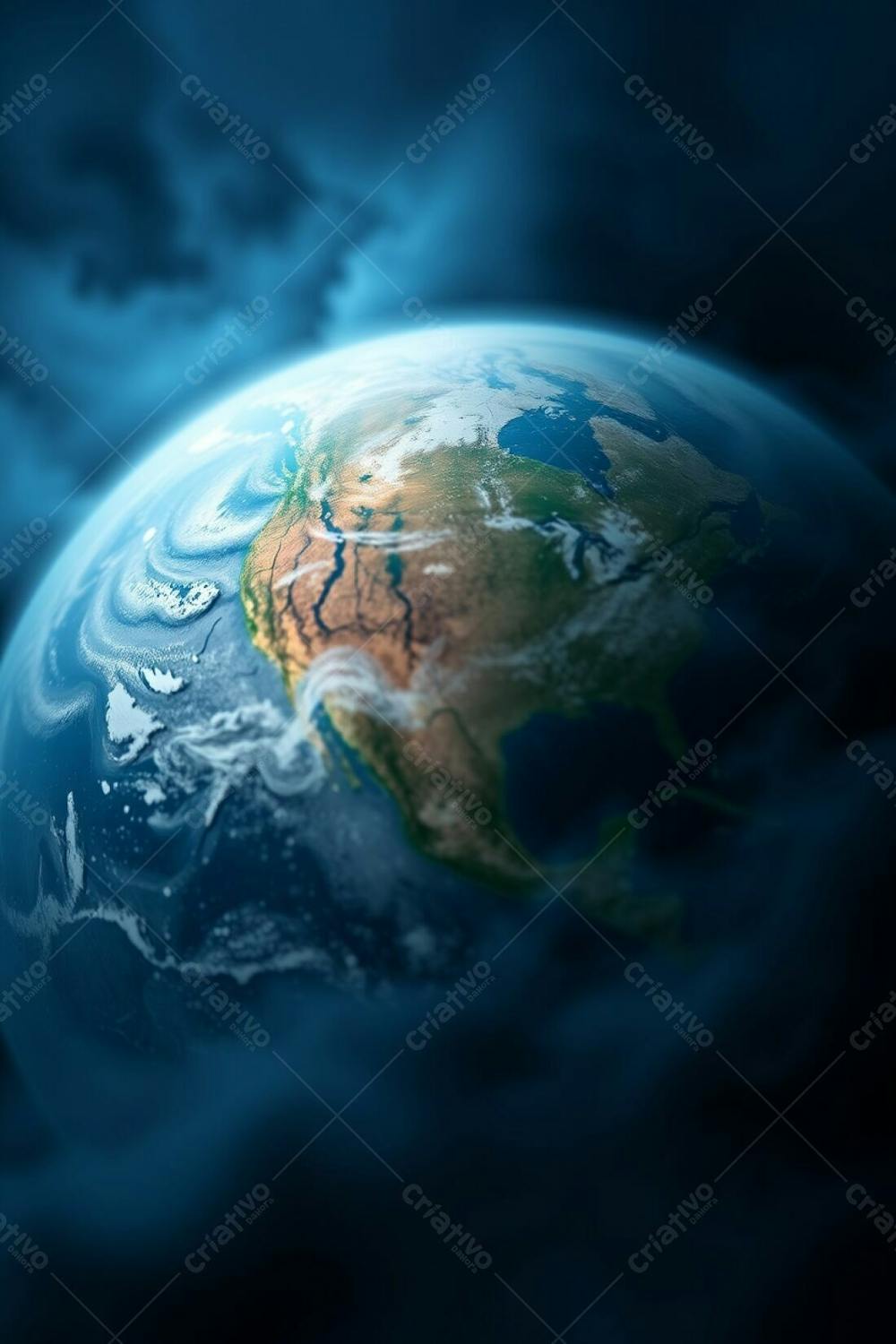 High Resolution Stock Photo Close Up Of Earth, Highlighting Its Textures And Atmospheric Details. Light Aura With Subtle Color Gradients. Mystical, Spiritual Ambiance. Professional, High Quality Image For Commercial Use