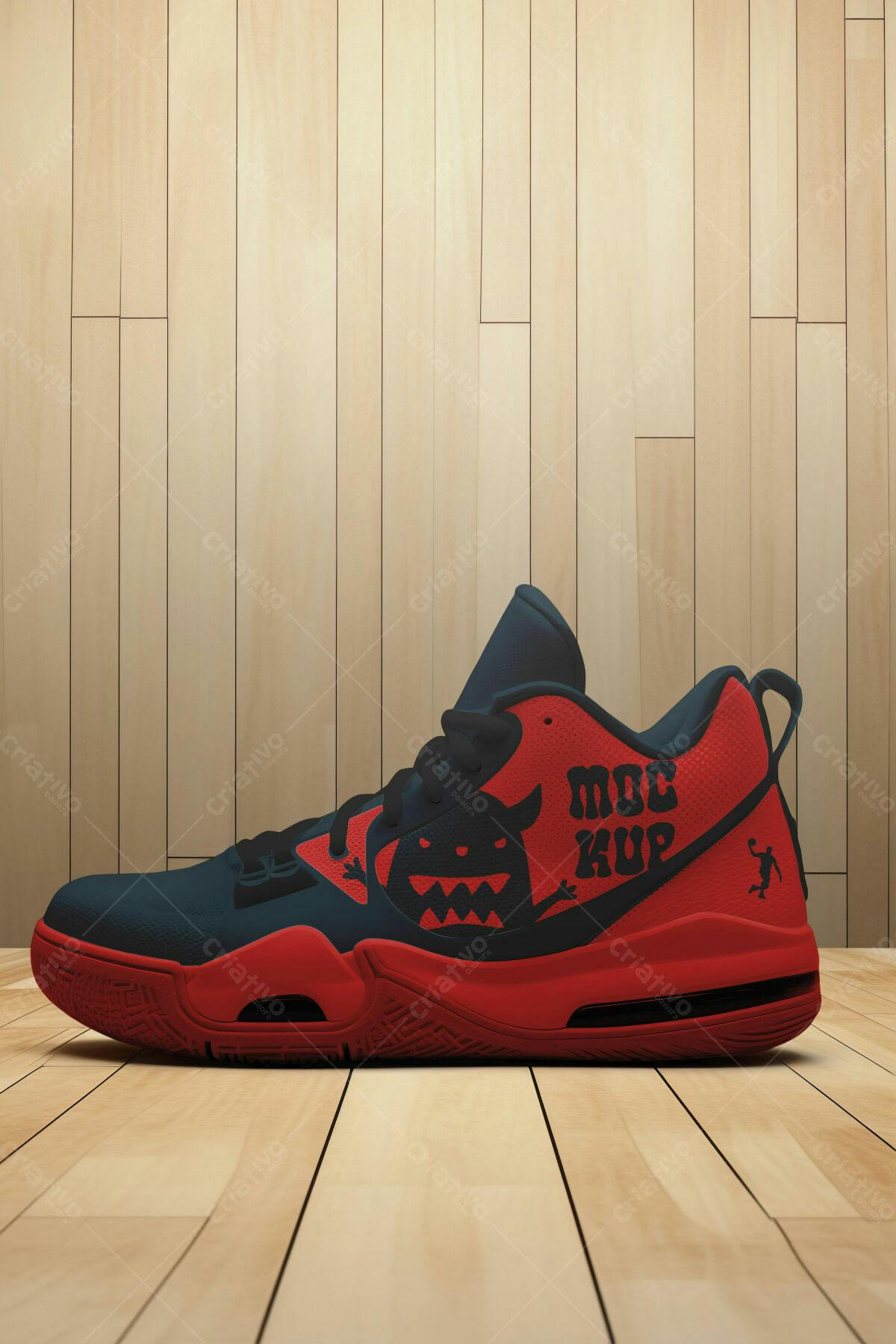 Mockup Tênis Basquete Vermelho e Preto PSD Editável
