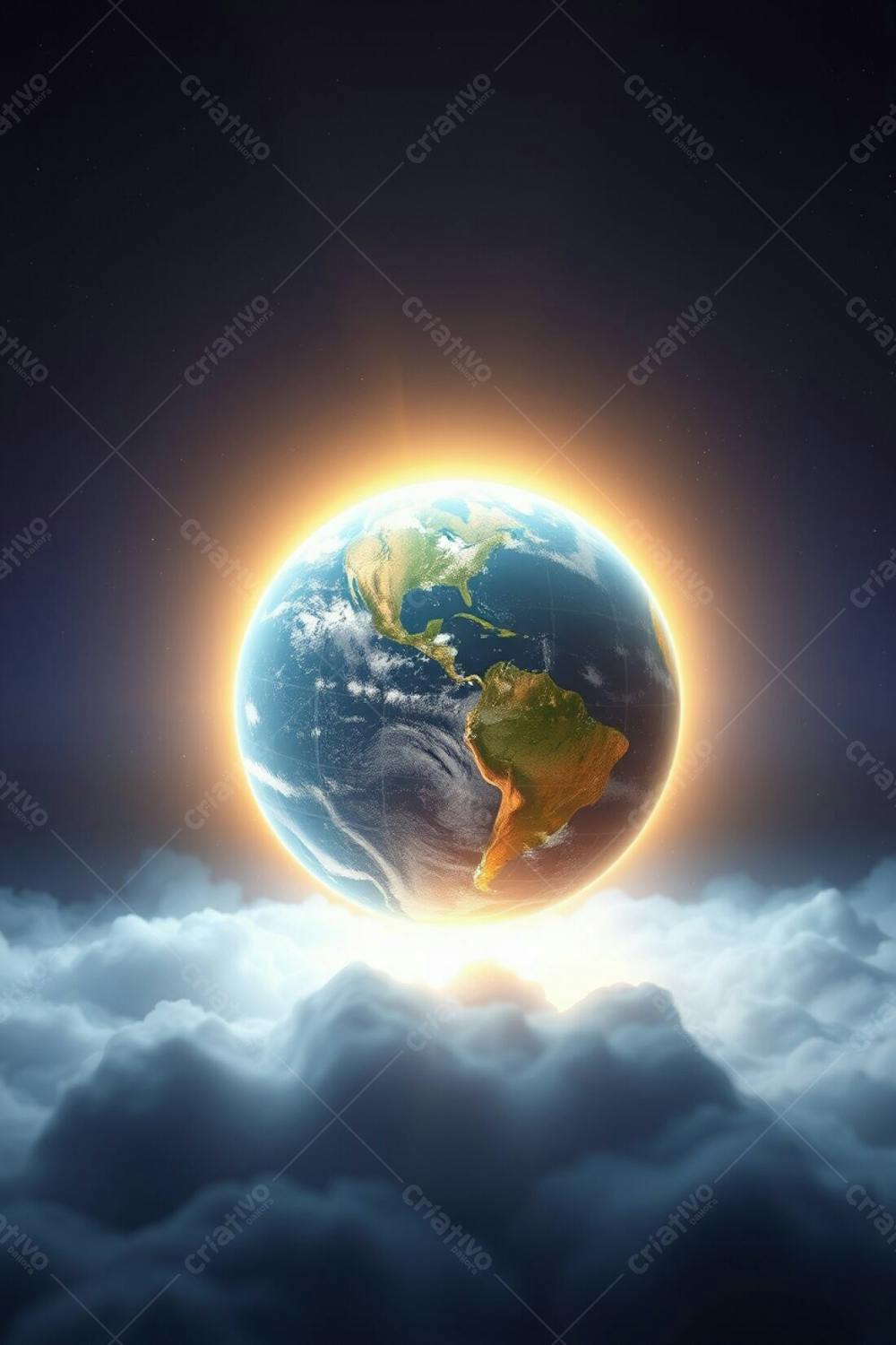 High Resolution Stock Photo Planeta Terra, Glowing Softly With An Ethereal, Spiritual Light Aura. Commercial Quality Image Showcasing A Mystical Feeling. Color Palette Soft Golds, Deep Blues, And Subtle Purples. Style Photor