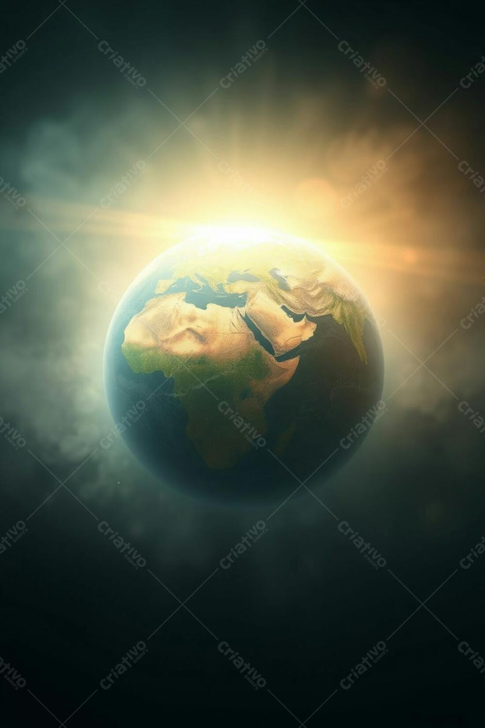 High Resolution Stock Photo Planeta Terra Depicted With An Ethereal, Spiritual Vibe. Light Aura Surrounds The Planet. Mystical, Commercial Quality Image With Professional Lighting And Color Grading. Style Soft Focus, Smooth Tex