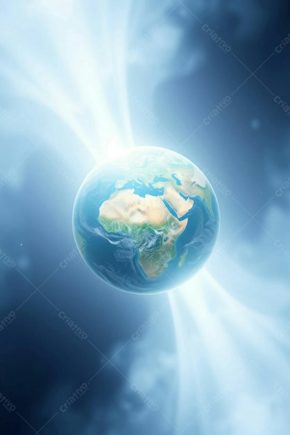 High Resolution Stock Photo Planeta Terra, Radiating A Soft, White Light Aura, Evoking A Spiritual And Mystical Feeling. Commercial Use, Professional Quality Image. Color Palette Predominantly White And Light Blues, Subtly Hinti