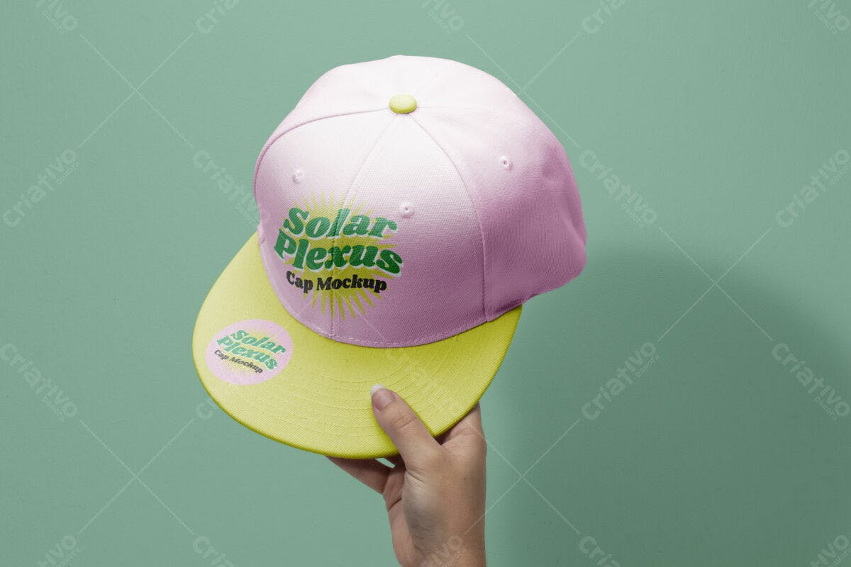 Mockup Boné Rosa e Amarelo PSD Editável