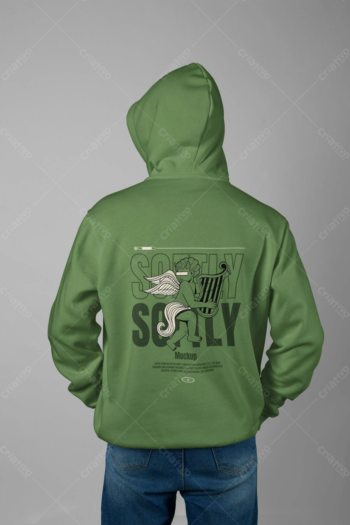 Hoodie Verde com Estampa de Anjo PSD Editável