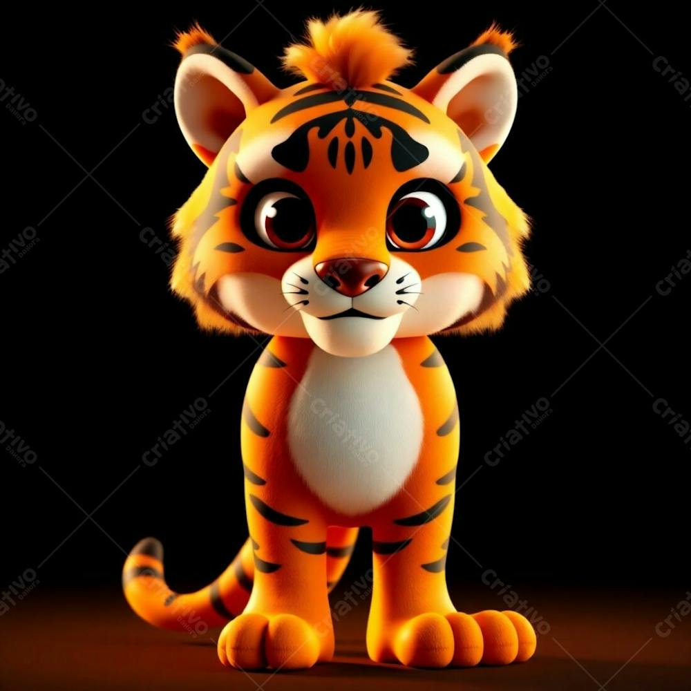 Highly Detailed 3D Render Of An Anthropomorphic Tiger Mascot For Carnaval. The Tiger Stands Confidently, Its Orange And Black Fur Gleaming Under Warm Golden Hour Light. Expressive Ey