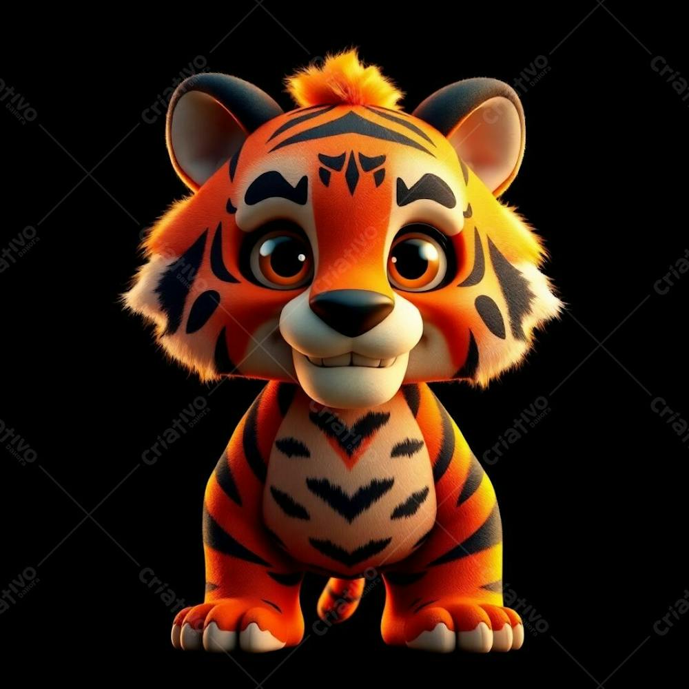 Highly Detailed 3D Render Of An Anthropomorphic Tiger Mascot For Carnaval. The Tiger Stands Confidently, Its Orange And Black Fur Gleaming Under Warm Golden Hour Light. Expressive Ey