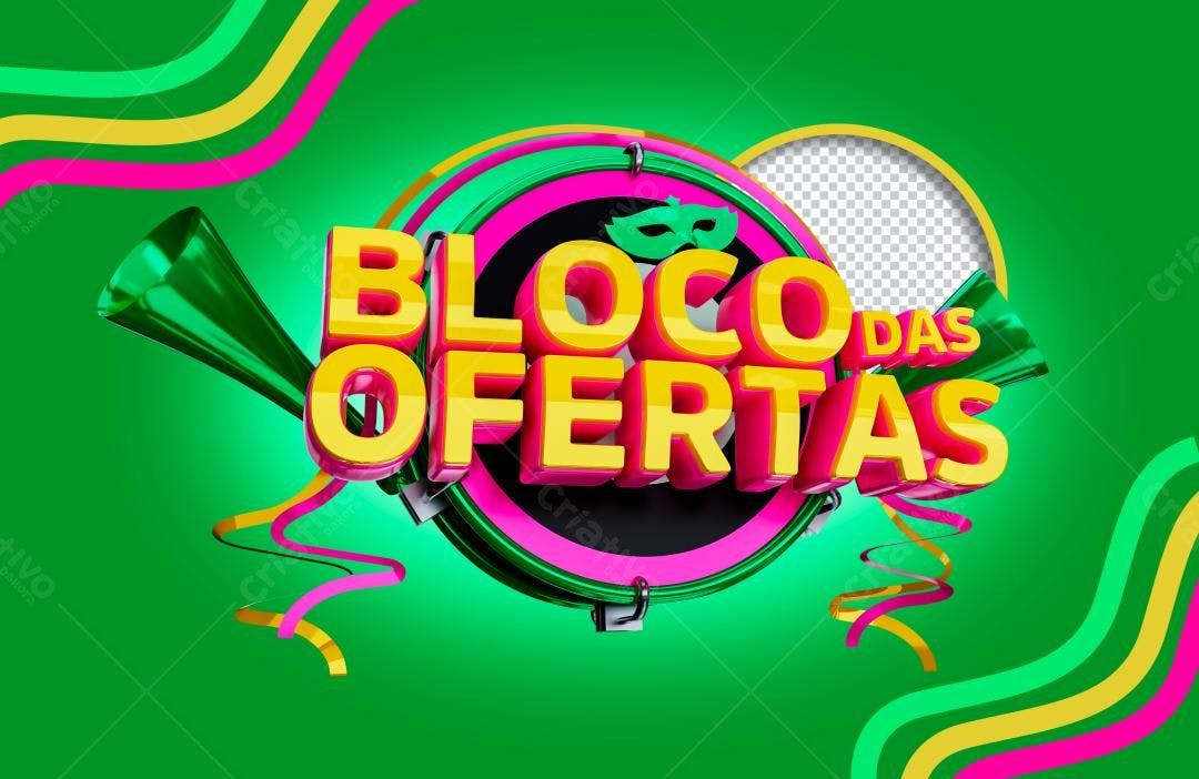 Selo 3D promocional amarelo e rosa carnaval