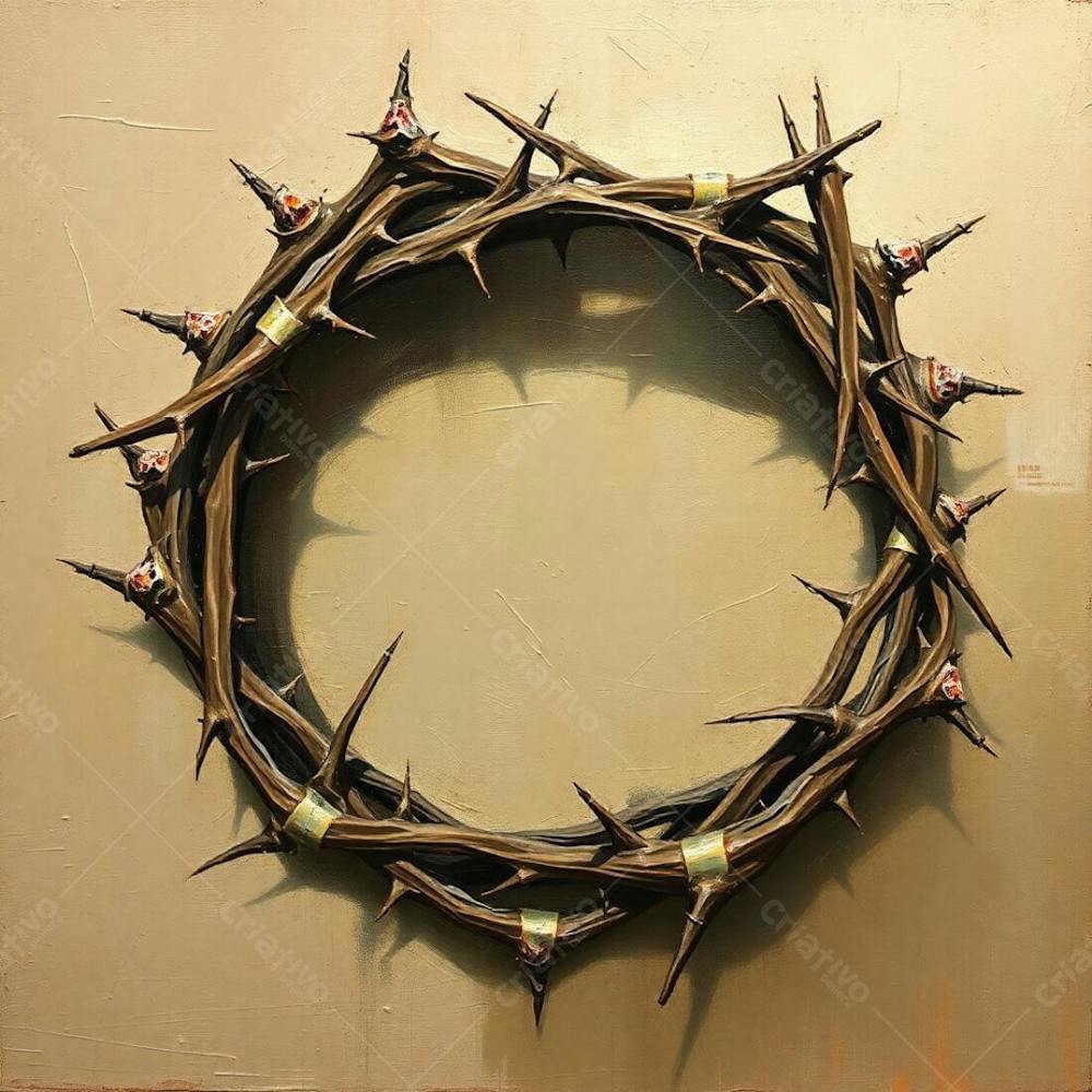 A Textured Painting Of A Crown Of Thorns, Executed In A Painterly Style With A Focus On Texture And Light, Utilizing A Muted Color Palette Consisting Of Browns And Beiges