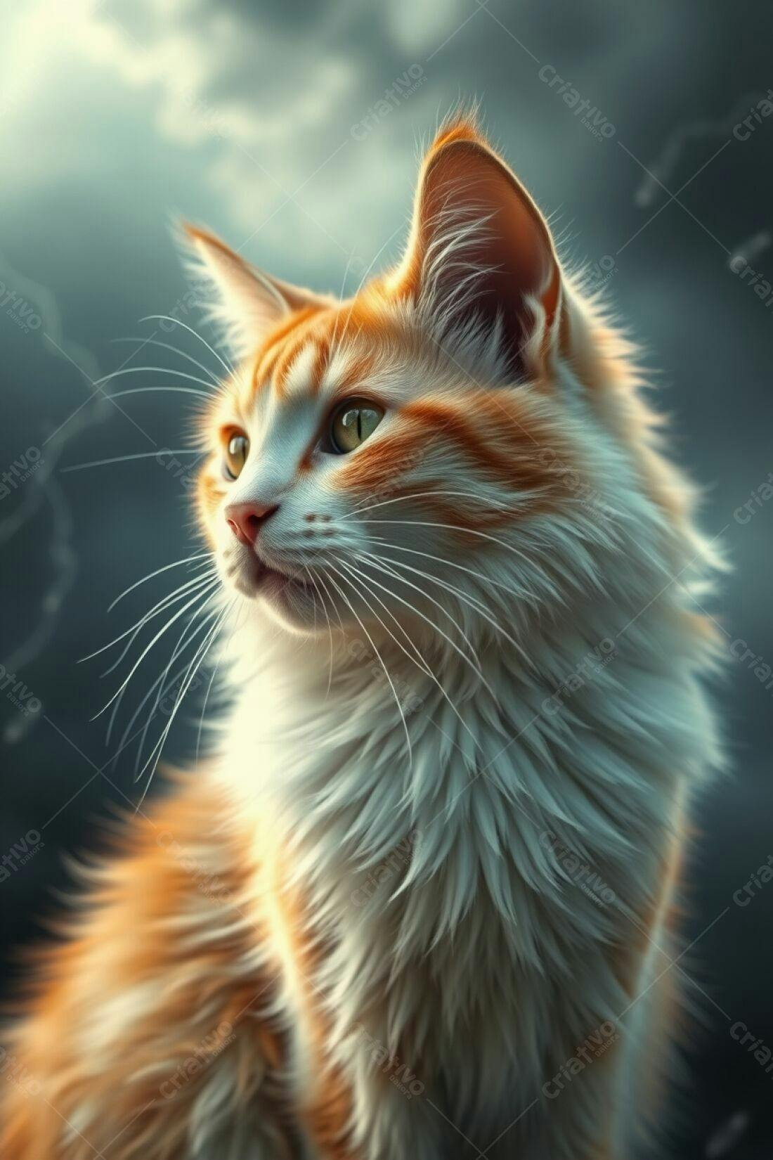Gato ruivo em fundo de tempestade